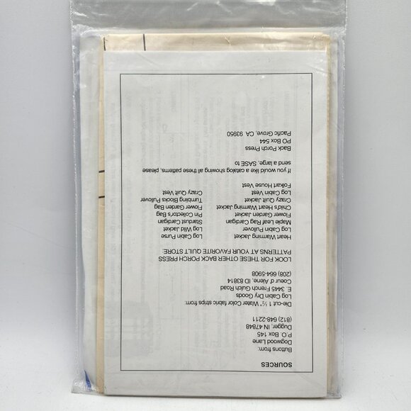 Back Porch Press Cottage Garden Jacket Sewing Pattern Quilt 1994 Gail E Abeloe - Picture 2 of 2